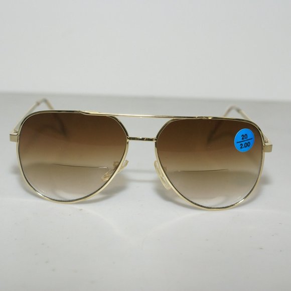 (NWT) Vintage 90's Aviator Metal Bi-Focal Reading Sunglasses (S. Gold) - Picture 1 of 4